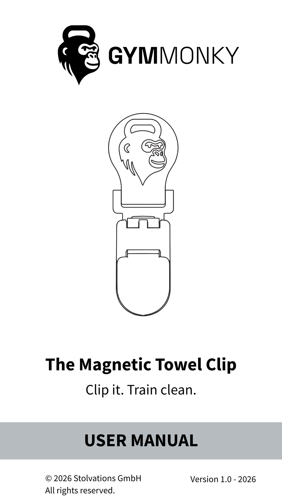 GYMMONKY Magnetic Towel Clip – Couverture du mode d’emploi, version 1.0, 2026.
